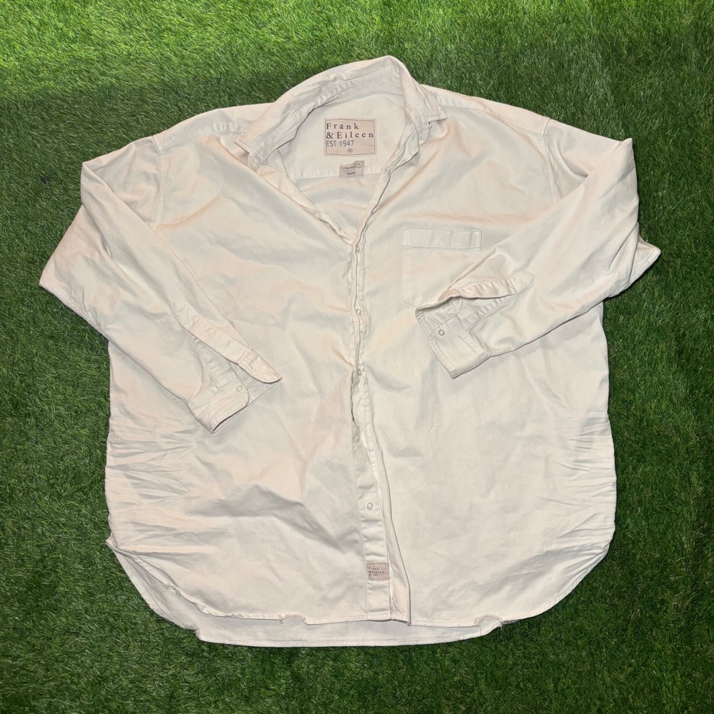 Frank & Eileen Rory Italian Cotton Button Up Shirt Off White Cream XL Woven USA